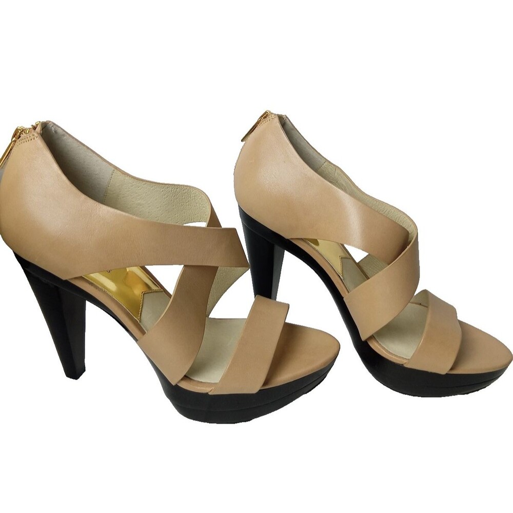 Michael Kors Elena Nude Leather Platform Sandals Heels Size 7.5M